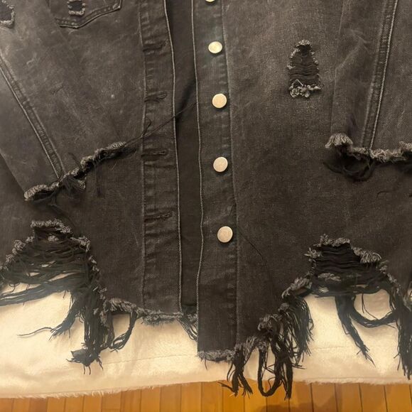 American Bazi Black Distressed Denim Jacket | Grunge Style | Size Large - Picture 4 of 7
